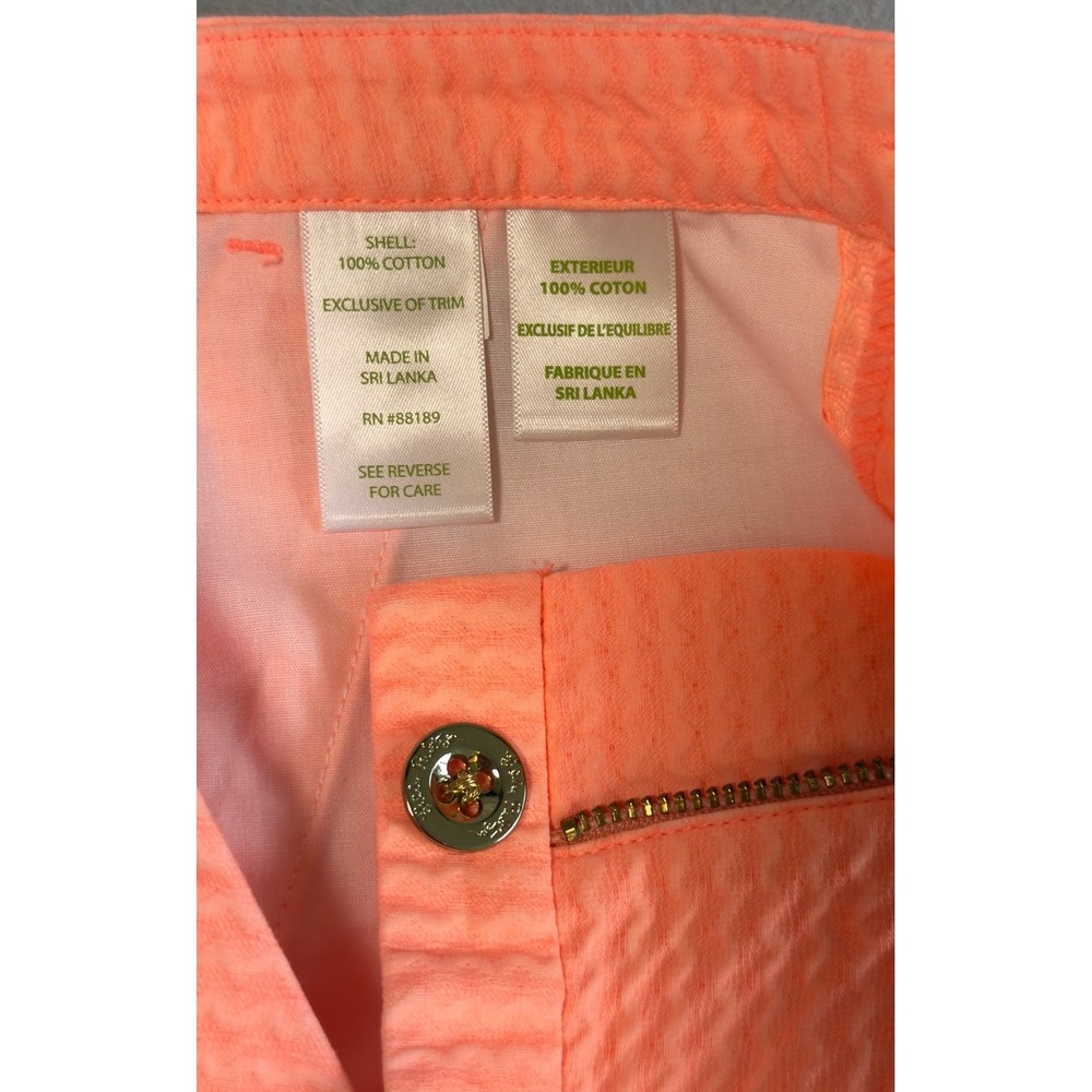 Lilly Pulitzer Women's Shorts in Neon Coral Orange, Seersucker, Cotton, Size 00 - Picture 7 of 11